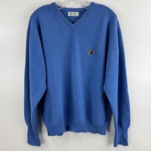 Vintage Peter Scott Men's Wool V-neck Sweater Blue Seminole Logo Golf 42 READ!